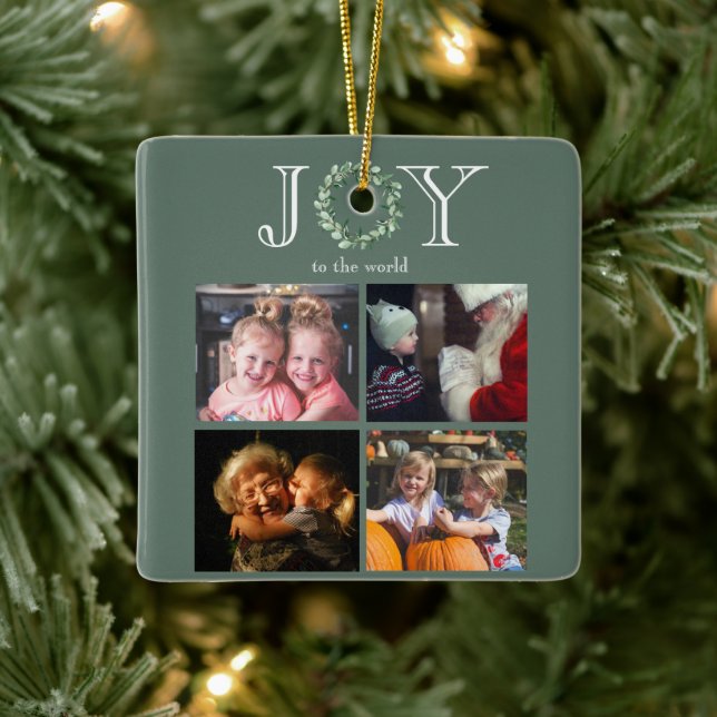 Joy to World 4 Photos Personlig Julgransprydnad Keramik (Träd)