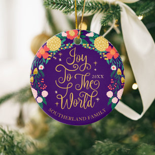 Joy to World Blommigt Garden Elegant Photo Ram Julgransprydnad Keramik