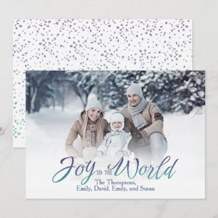 Joy to World Calligraphy Script Blue 1 Photo Julkort