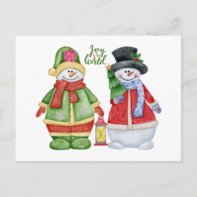 Joy to World - Cute Jul Snögubbars Helg Vykort (Framsida)