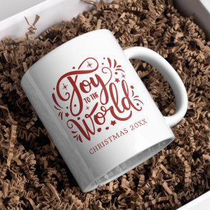 Joy to World Elegant Red Script Christian Kaffemugg