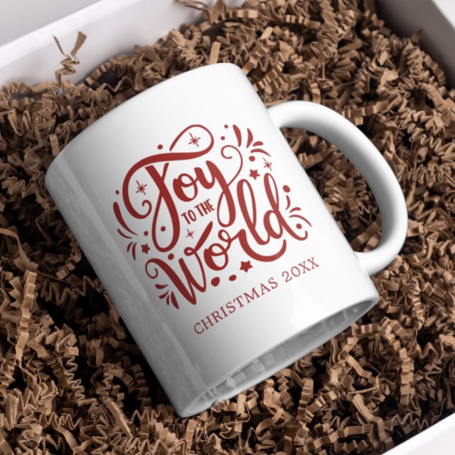 Joy to World Elegant Red Script Christian Kaffemugg (Skapare uppladdad)