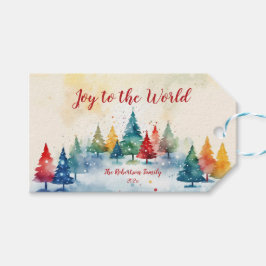 "Joy to World", färgad jul i Gräs Träd Presentetikett