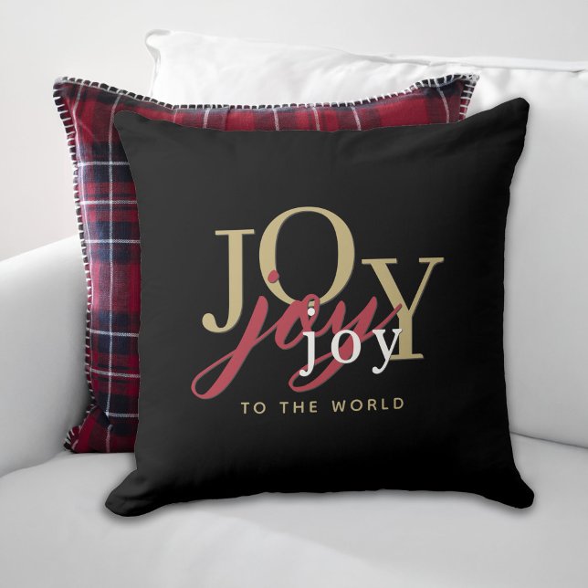 Joy to World Festive Typography Black Kudde (Skapare uppladdad)