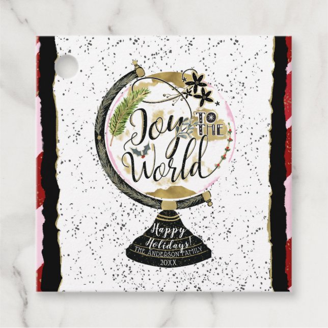 Joy to World Global Helgdag Rosa & Red Party Gåvor Etiketter (Framsida)