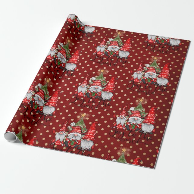 Joy to World Gnome Jul Wrapping Papper Presentpapper (Utrullad)