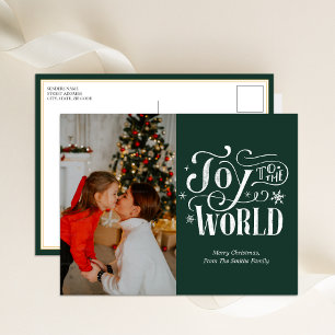 Joy to World Grönt Calligraphy Photo Modern Helg Vykort