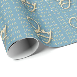 Joy to World - Guld och Blue Wrapping Papper Presentpapper