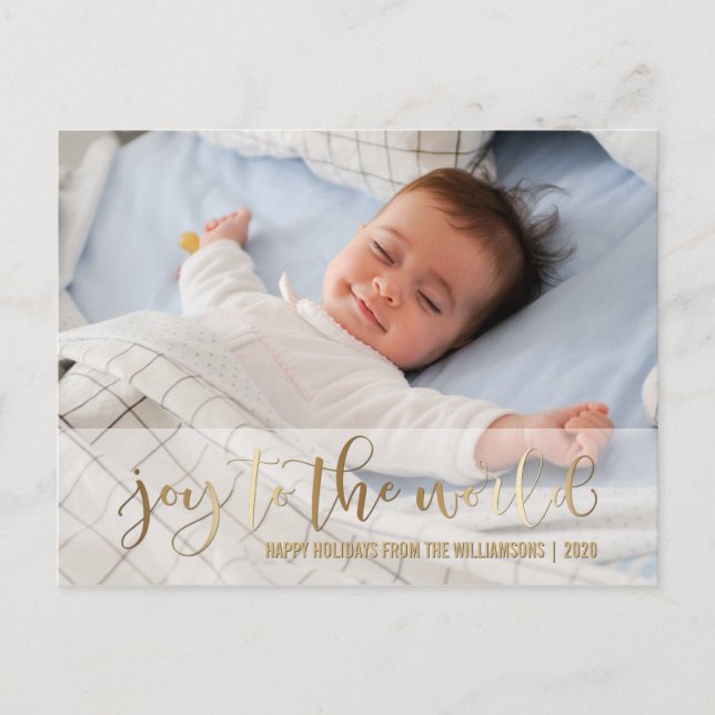 JOY TO WORLD GULD SCRIPT | HELGDAG PHOTO HELG VYKORT (Framsida)