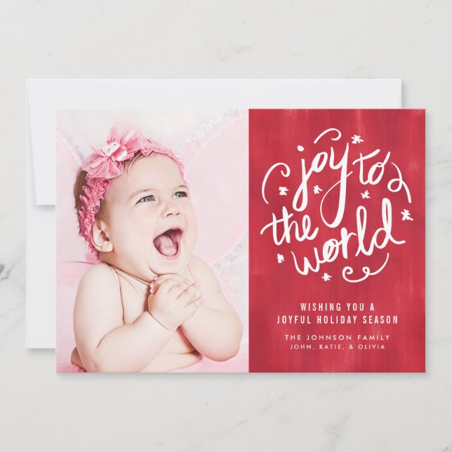 Joy to World Hand Lettered Helgdag Photo Card Julkort (Framsida)