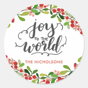 Joy to World Handskriven Helgdag Runt Klistermärke