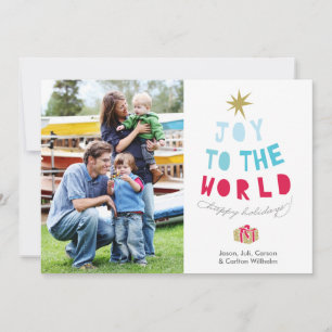 Joy to World - Helgdag Photo Card - guld-stjärnor Julkort