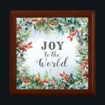 Joy to World, jul Sång Minnesask<br><div class="desc">I den inspirerande citattexten visas en vacker vattenfärgdesign av röda bär,  grönt löv,  gräs-koner och grenar. Den har den älskade julen sång,  "Joy to the World".</div>