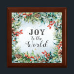 Joy to World, jul Sång Minnesask<br><div class="desc">I den inspirerande citattexten visas en vacker vattenfärgdesign av röda bär,  grönt löv,  gräs-koner och grenar. Den har den älskade julen sång,  "Joy to the World".</div>