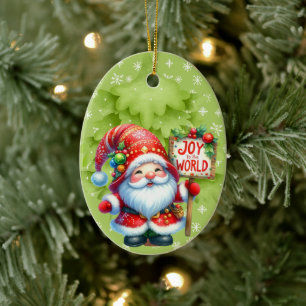 Joy to World Jultomten Snöflingor Julgransprydnad Keramik