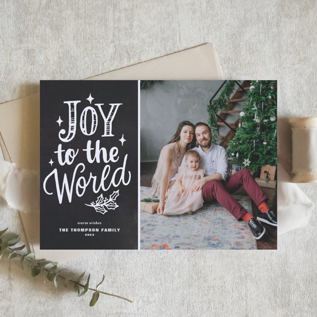 Joy to World Lettering Chalkboard Photo Helgkort (Skapare uppladdad)