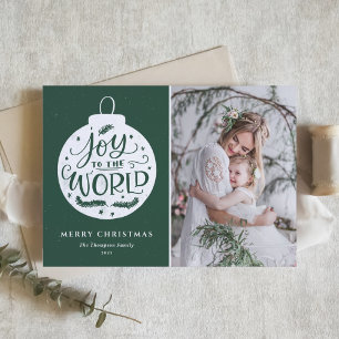 Joy to World Lettering Grönt jul Photo Julkort