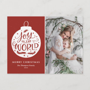Joy to World Lettering Red-julfoto Helg Vykort