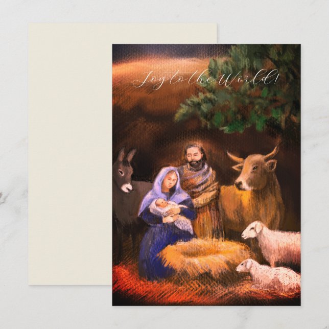Joy to world, nativitetscen, julkort (Fram/baksida)