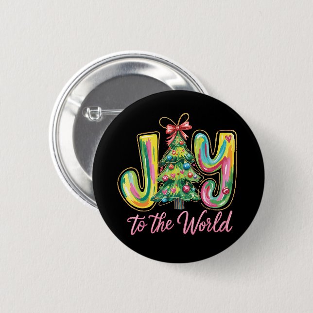Joy to World Neon Julgran Brushstroke Knapp (Framsida & baksida)