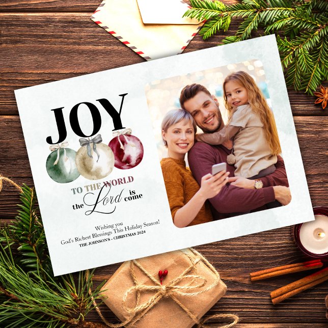 Joy to World Photo Helgdag Card Inbjudningar (Bring joy to the season with this lovely religious card. Personalize with your photo and a message.)