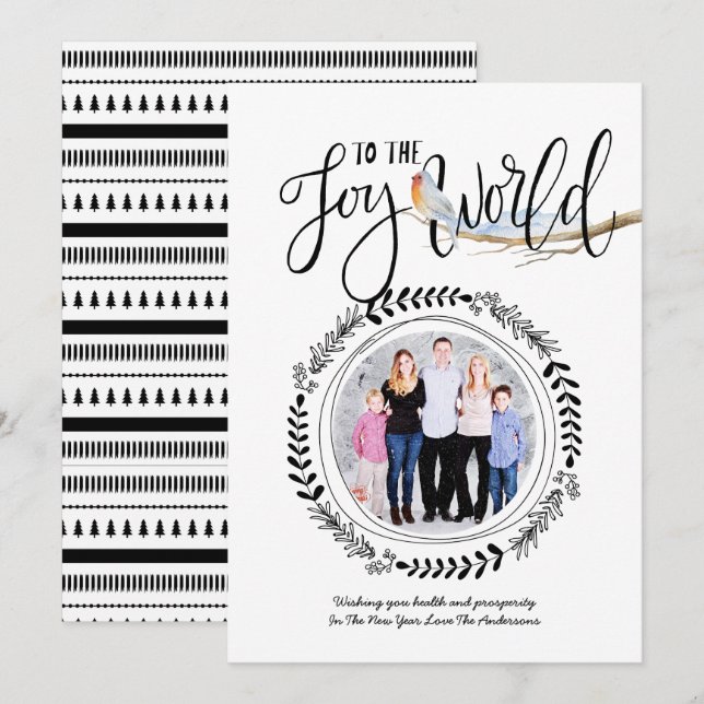 JOY to WORLD PHOTO Modern Festive Robin Julafton Inbjudningar (Fram/baksida)