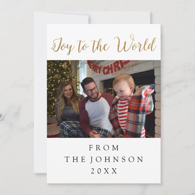 Joy to World Photo White Helgdag Script Grönt Julkort (Framsida)