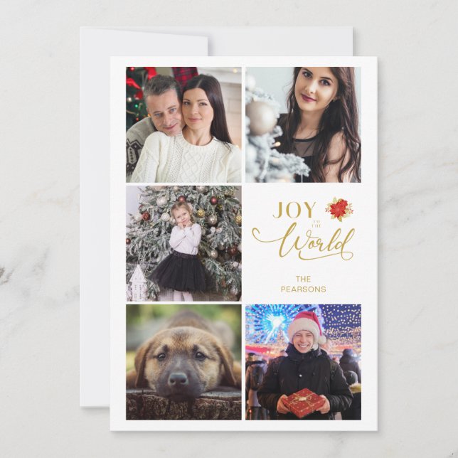 Joy to World Poinsettias Collage 5 Photos Julkort (Framsida)