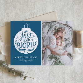 Joy to World Quote Blue Photo God jul Helgkort