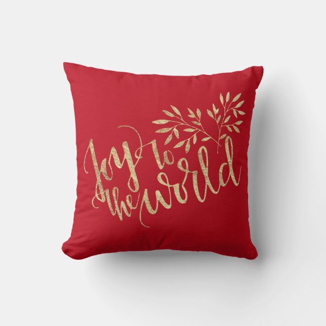 Joy to World - Red and Guld - God jul Kudde (Framsida)