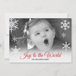 Joy to World Red Typography Family Photo Julkort