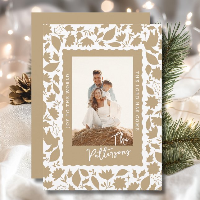 Joy to World Religiösa Blommigt jul Photo Julkort (Skapare uppladdad)