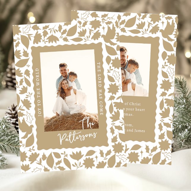 Joy to World Religiösa Blommigt jul Photo Julkort (Skapare uppladdad)