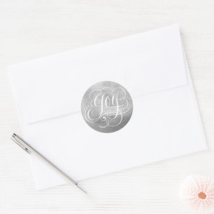 Joy to World Silver Foil Calligraphy - Faux Runt Klistermärke