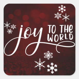 Joy to World Typography and Snöflingor 3 Fyrkantigt Klistermärke