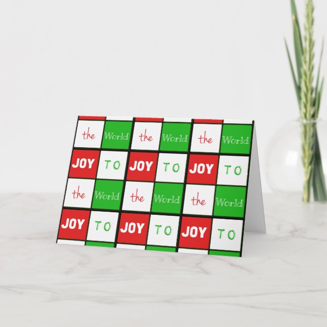 Joy to World Typography Tiles in Grönt and Red Helgkort (Framsida)