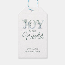 Joy to World Watercolor Winter Greenery Presentetikett
