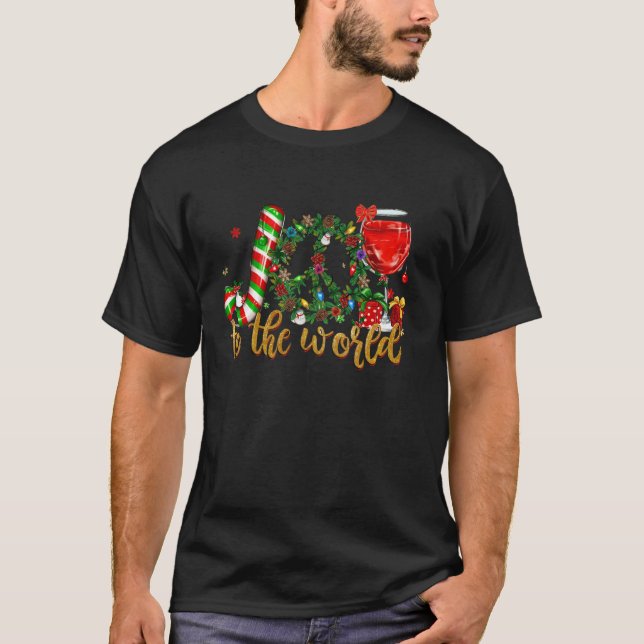 Joy to World with Candy cane Red Vin Peace WR T Shirt (Framsida)