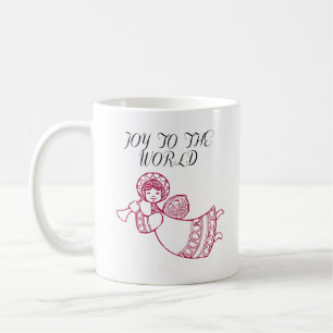 Joy to World With Jublicant Angel Outline Red Kaffemugg