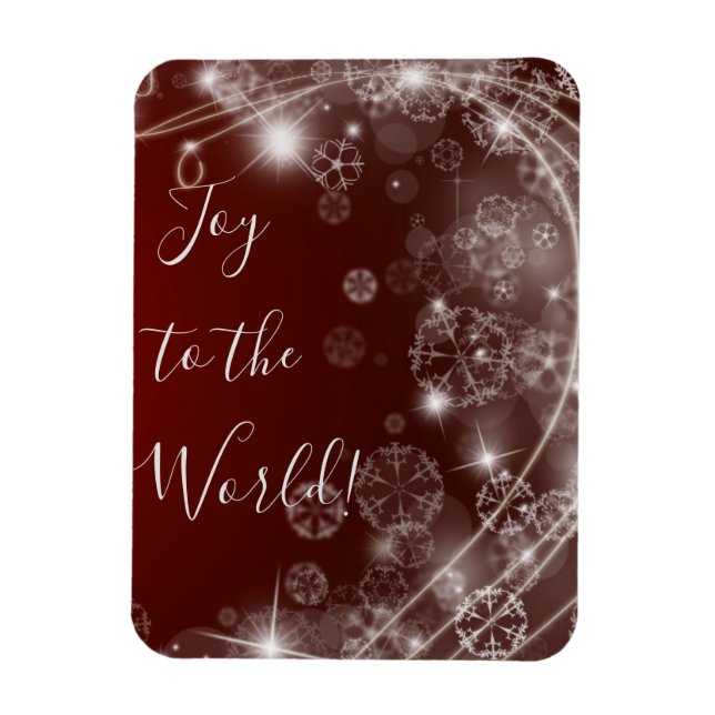 Joy to World with White Snöflingor on Red Magnet (Vertikal)