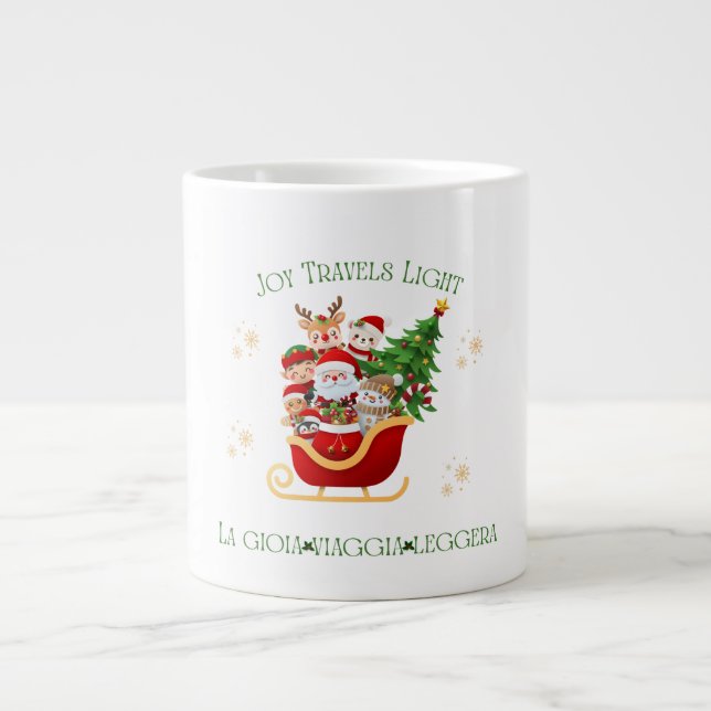 Joy Travels Light – Bilingual Holiday Sleigh  Jumbo Mugg (Framsidan)