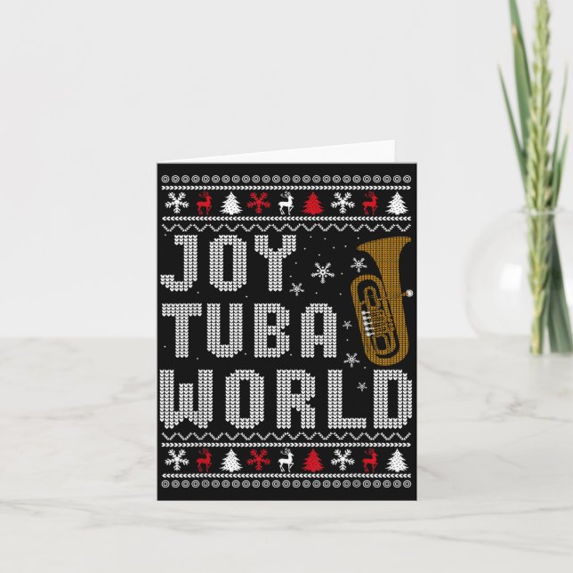 Joy Tuba World Funny Music Lover Ugly Christmas Sw Kort (Framsida)