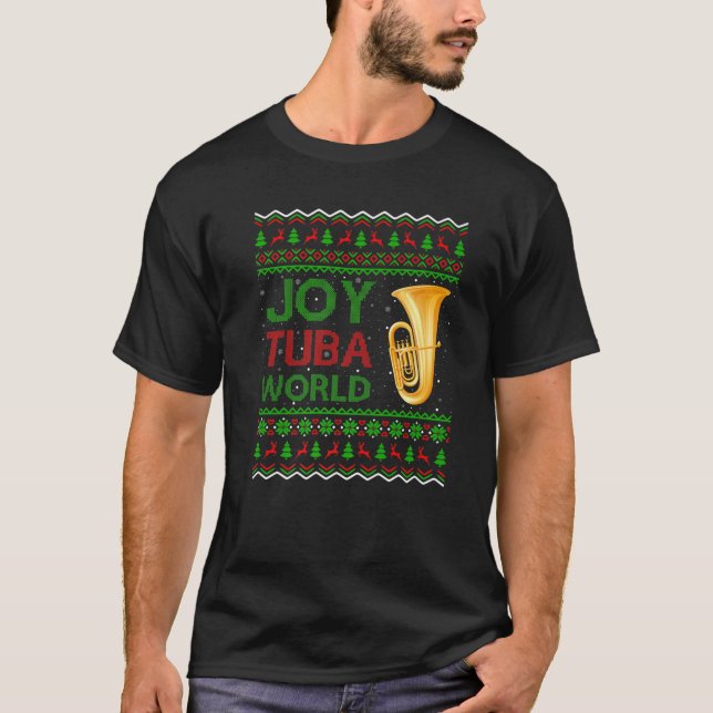 Joy Tuba World Music Älskare Julafton Gift Ugly Tu T Shirt (Framsida)