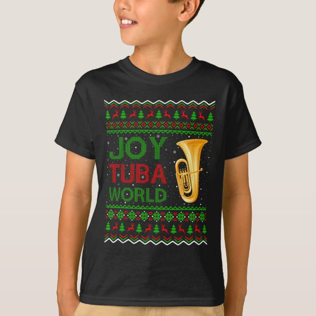 Joy Tuba World Music Älskare Julafton Gift Ugly Tu T Shirt (Framsida)