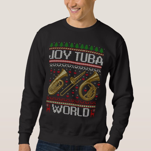 Joy Tuba World Music Lover Ugly Tuba Christmas Lång Ärmad Tröja (Framsida)