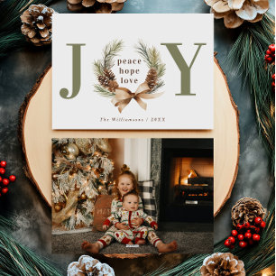 Joy Typografiska Gräs Cone-andefoto för krans Julkort