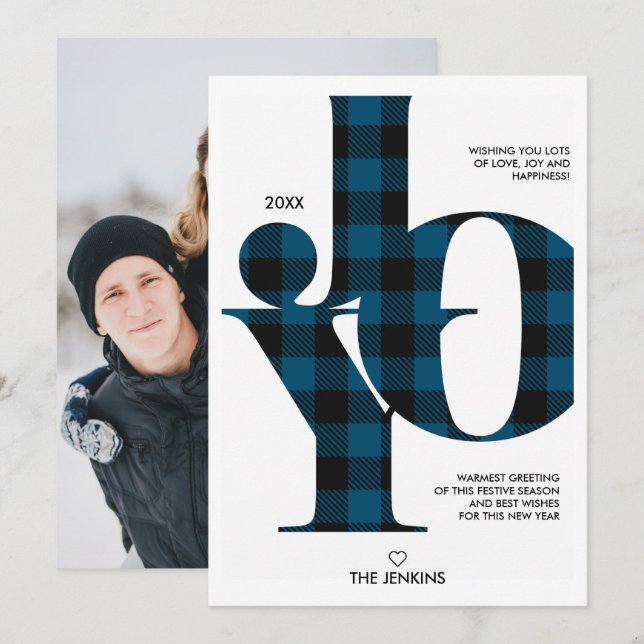 Joy Typography Blue Buffalo Play Photo Helgdag Inbjudningar (Fram/baksida)