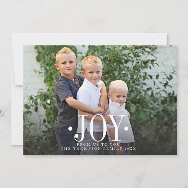 JOY Typography Julgran Family Photo Flat Julkort (Framsida)
