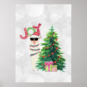 Joy Typography Jullama med Träd Poster