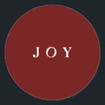 JOY Typography Red Simple Modern Helgdag Runt Klistermärke<br><div class="desc">JOY Script-kuvert eller GILT Wrap Red Classic Round-etikett. Matchningskort och kuvert finns tillgängligt.</div>